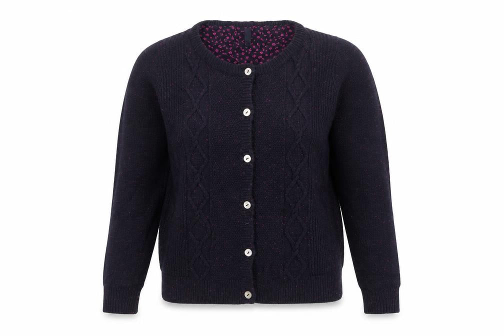 Front view of Isle Women's Black Cardigan M Cable-Knit