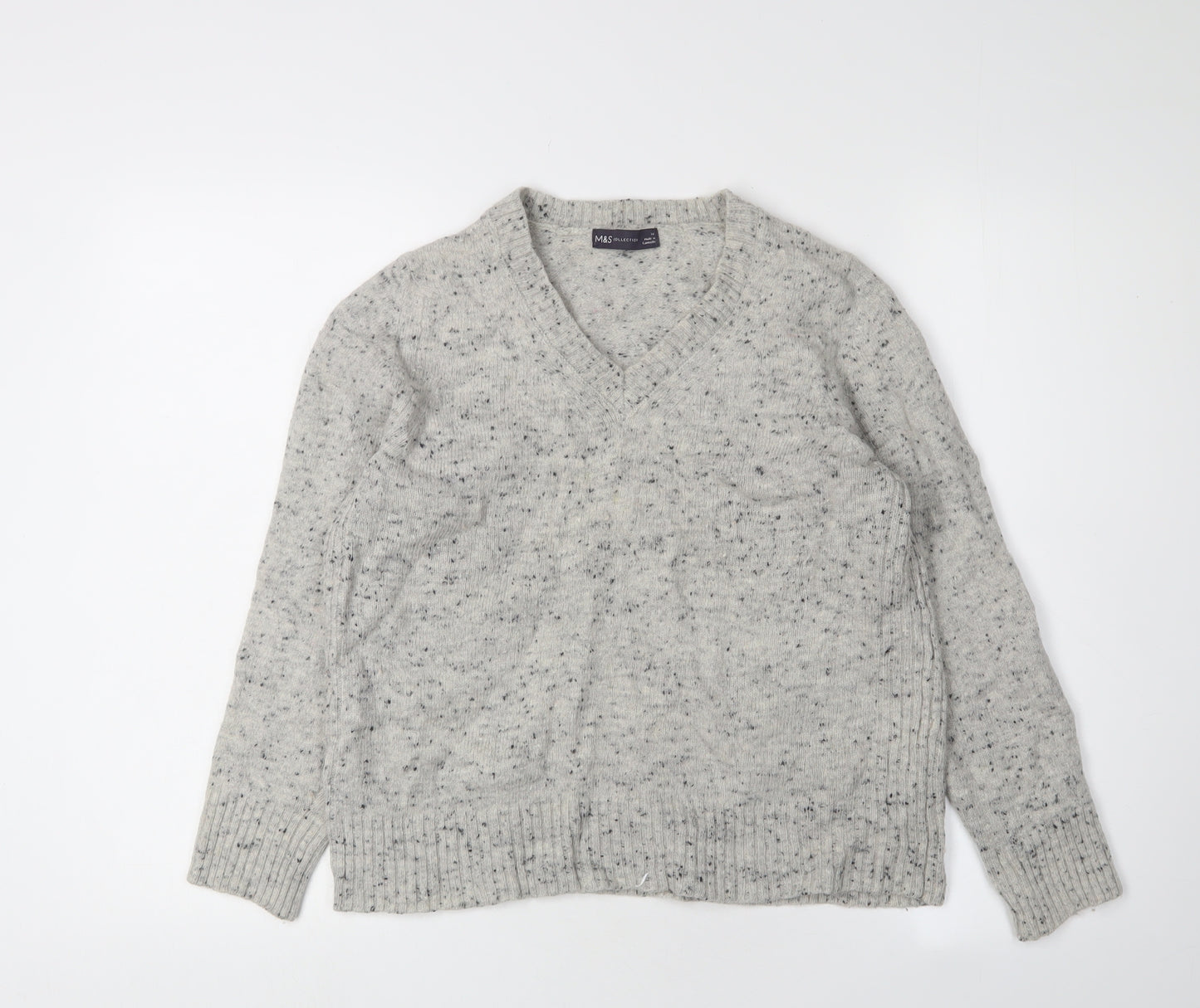 Marks and Spencer Women's Grey V-Neck Wool Blend Jumper Size 16