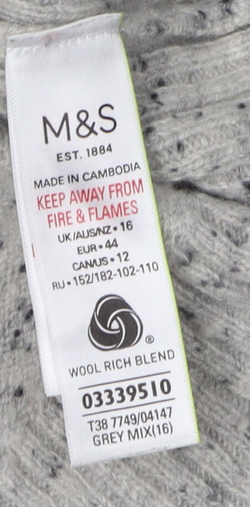 Marks and Spencer Women's Grey V-Neck Wool Blend Jumper Size 16