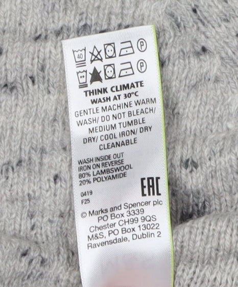 Marks and Spencer Women's Grey V-Neck Wool Blend Jumper Size 16