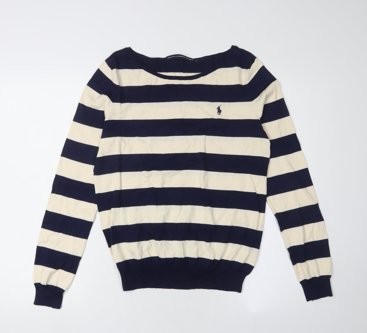 Ralph Lauren Sport Women’s Blue Striped Boat Neck Pullover