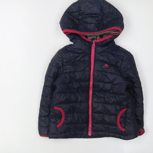 Decathlon Girls Blue Puffer Jacket 2-3 Years Hooded Lightweight