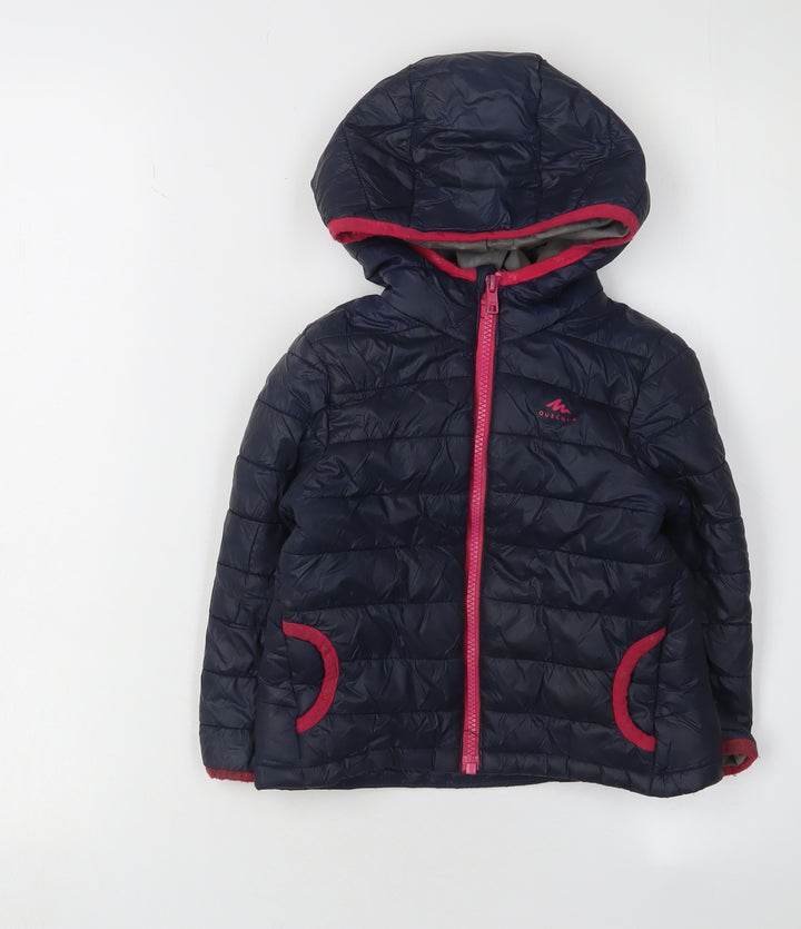 Decathlon Girls Blue Puffer Jacket 2-3 Years Hooded Lightweight
