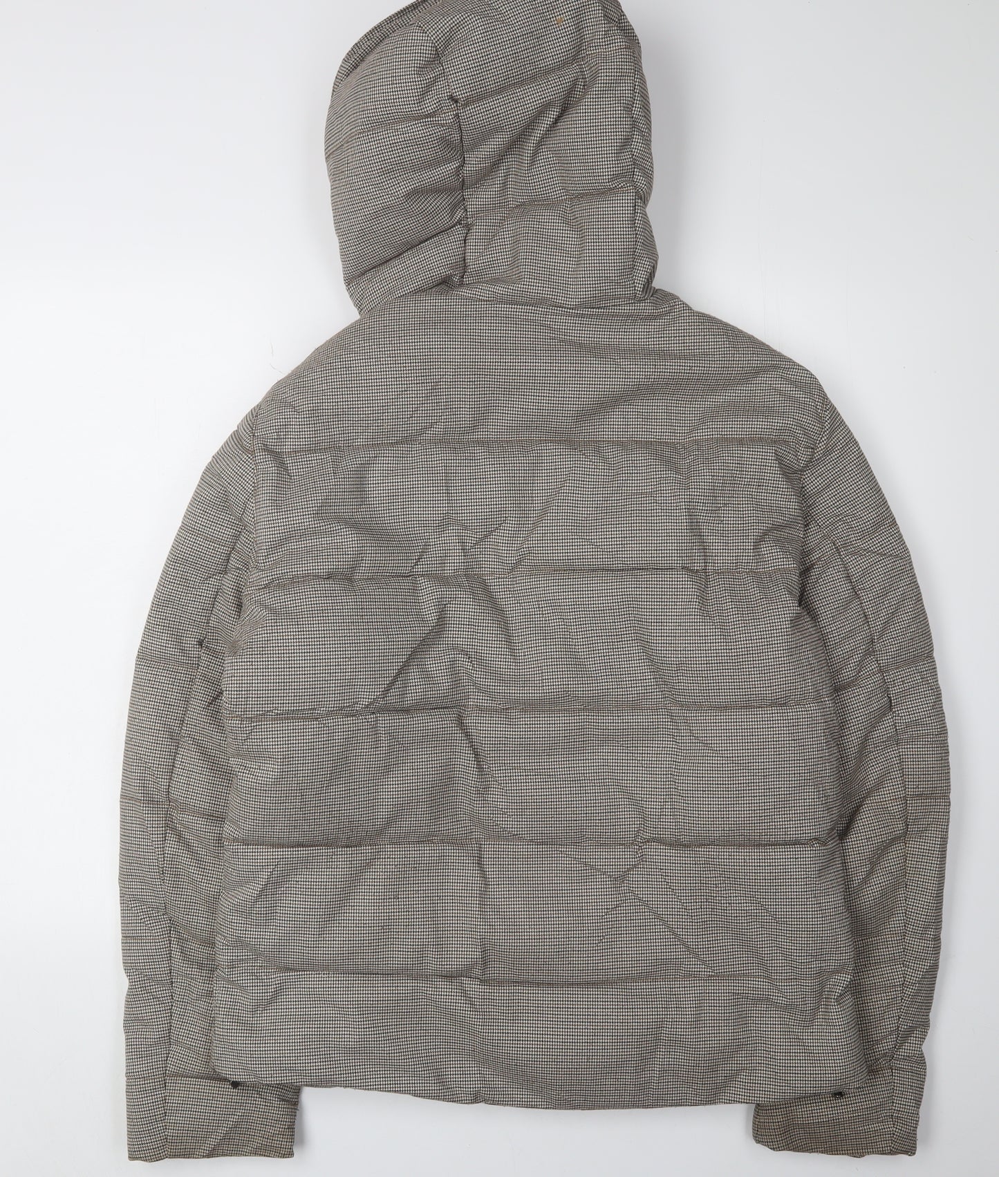 Zara Women's Grey Houndstooth Puffer Jacket, Size 12