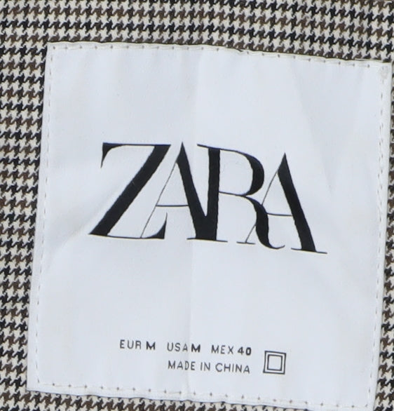 Zara Women's Grey Houndstooth Puffer Jacket, Size 12