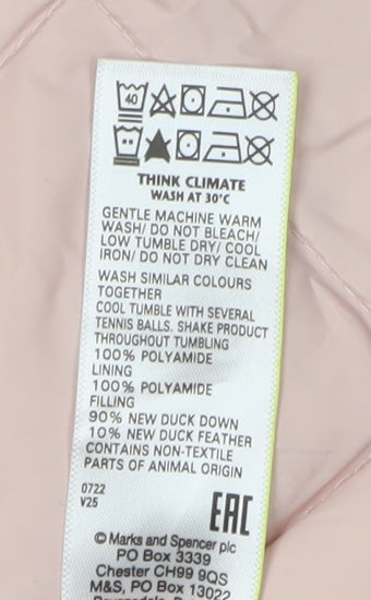 Marks and Spencer Women's Pink Puffer Jacket, Size 14, Quilted