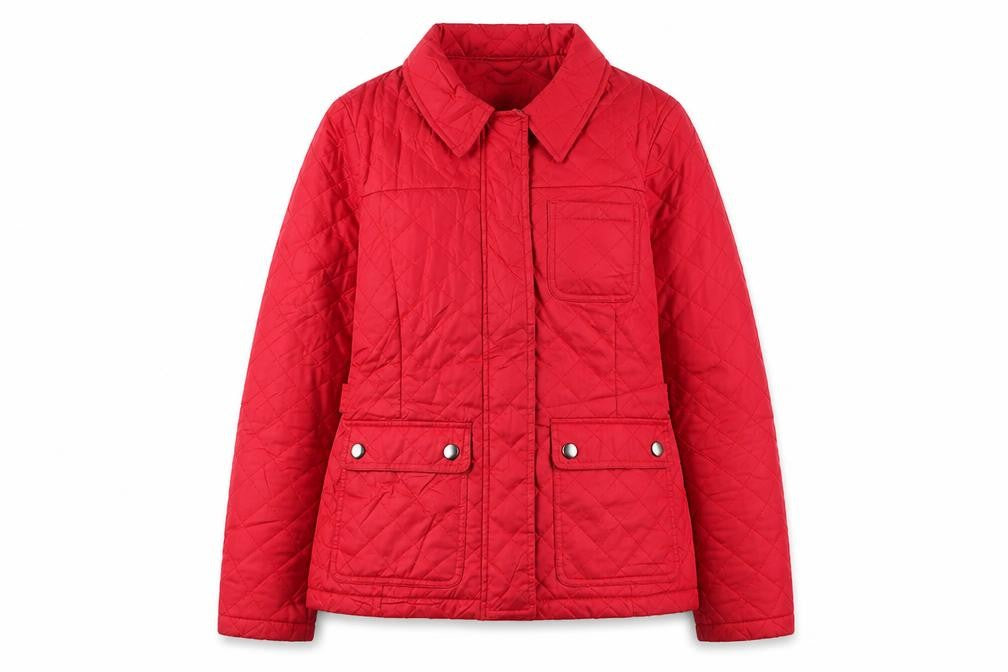 Front view of Lakeland Women's Red Quilted Jacket, size 10
