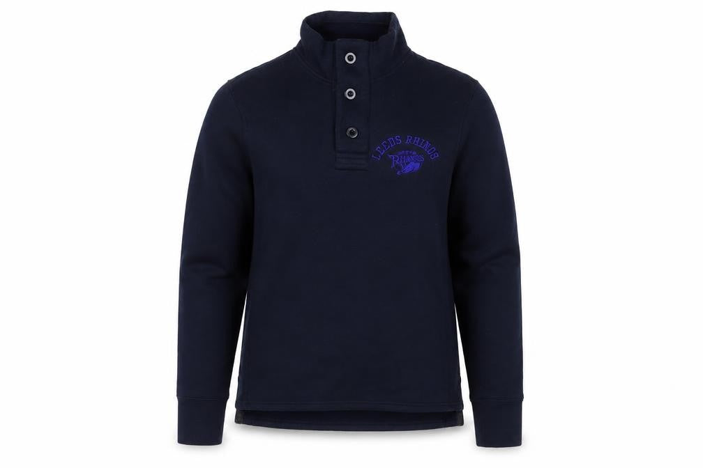 Front view of Leeds Rhinos Men's Black Henley Sweatshirt, size S