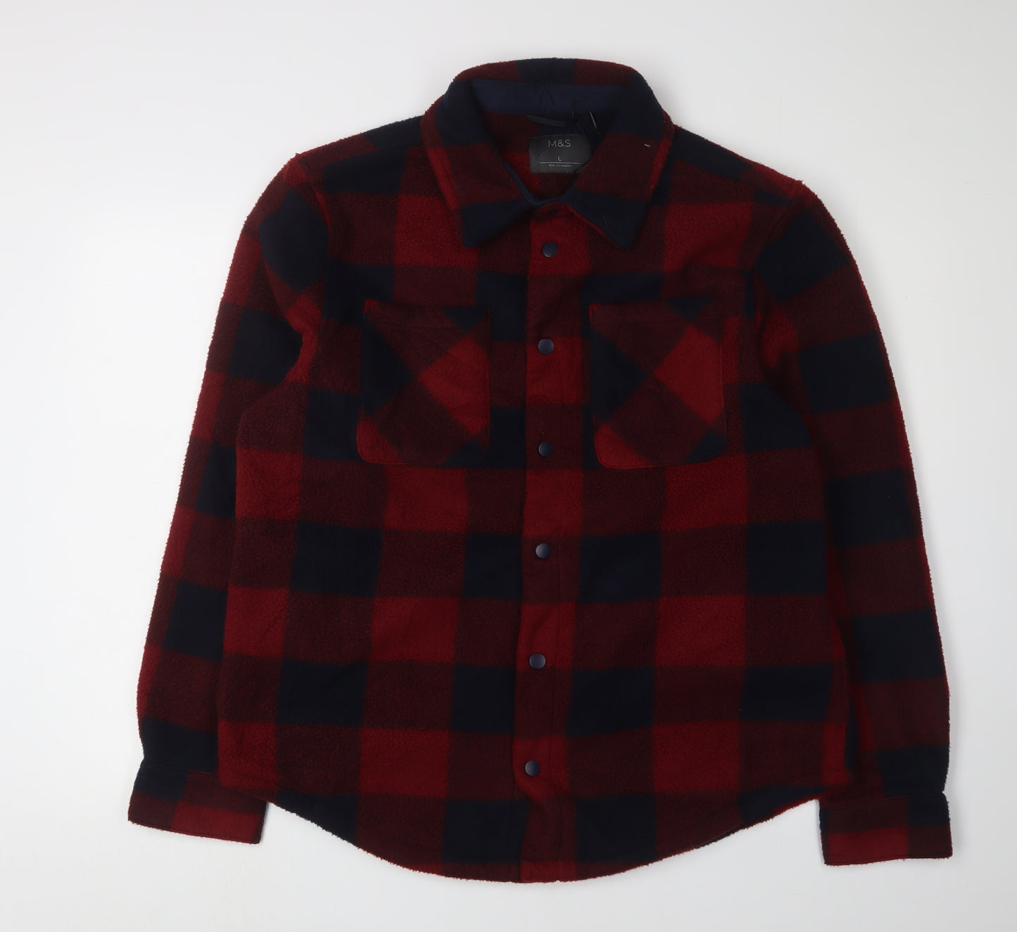 Marks & Spencer Men's Red Long Sleeve Check Shirt L