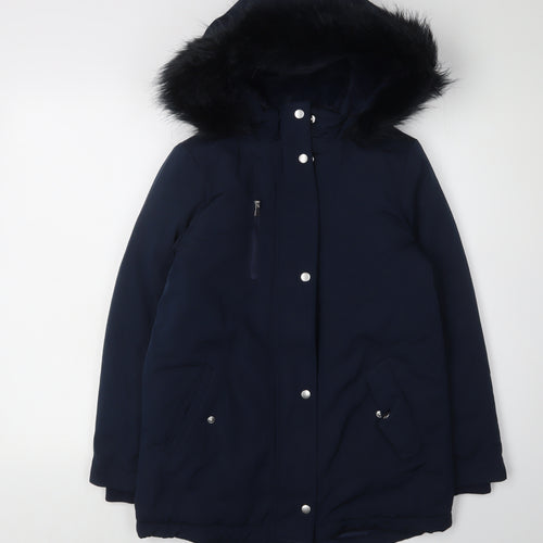 Marks and Spencer Girls Blue Faux Fur Trim Parka, 9-10 Years