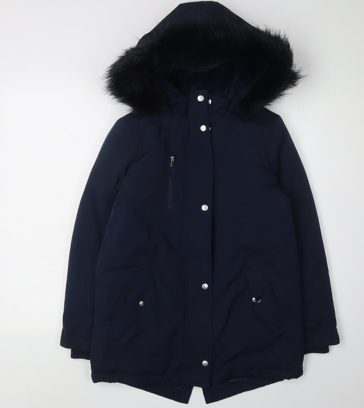 Marks and Spencer Girls Blue Faux Fur Trim Parka, 9-10 Years