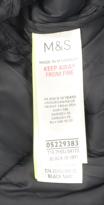 Marks and Spencer Girls Black Puffer Jacket 9-10 Years