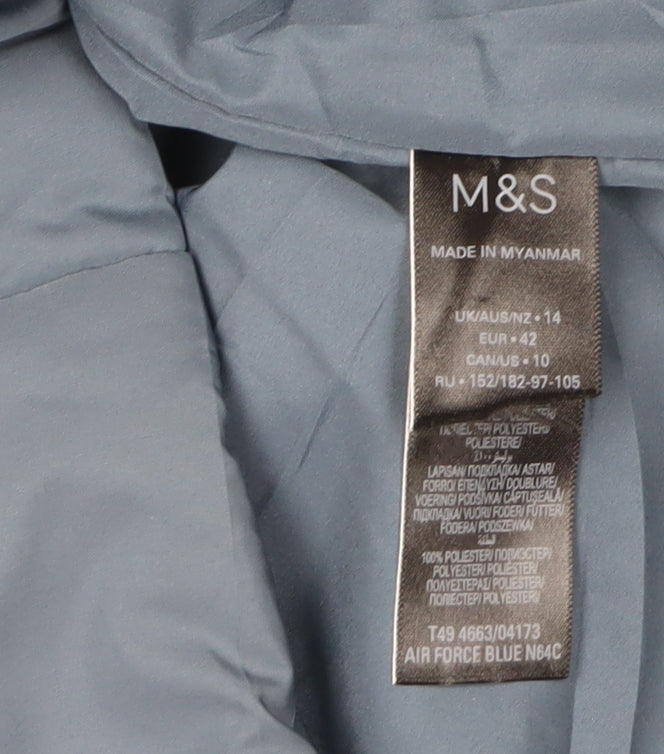 Marks and Spencer Womens Blue Long Puffer Waistcoat Size 14