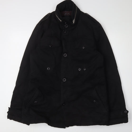 Men's Black Cotton Jacket, Medium, Button-Up, Casual