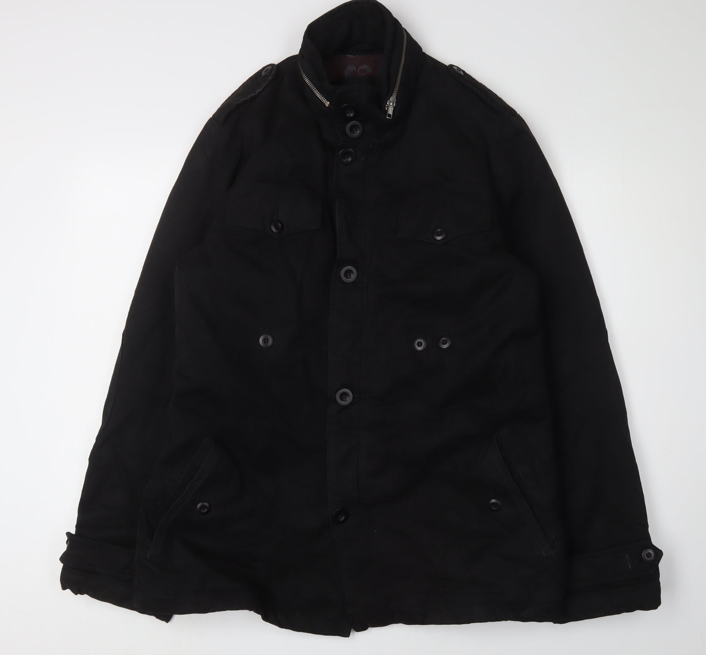 Men's Black Cotton Jacket, Medium, Button-Up, Casual