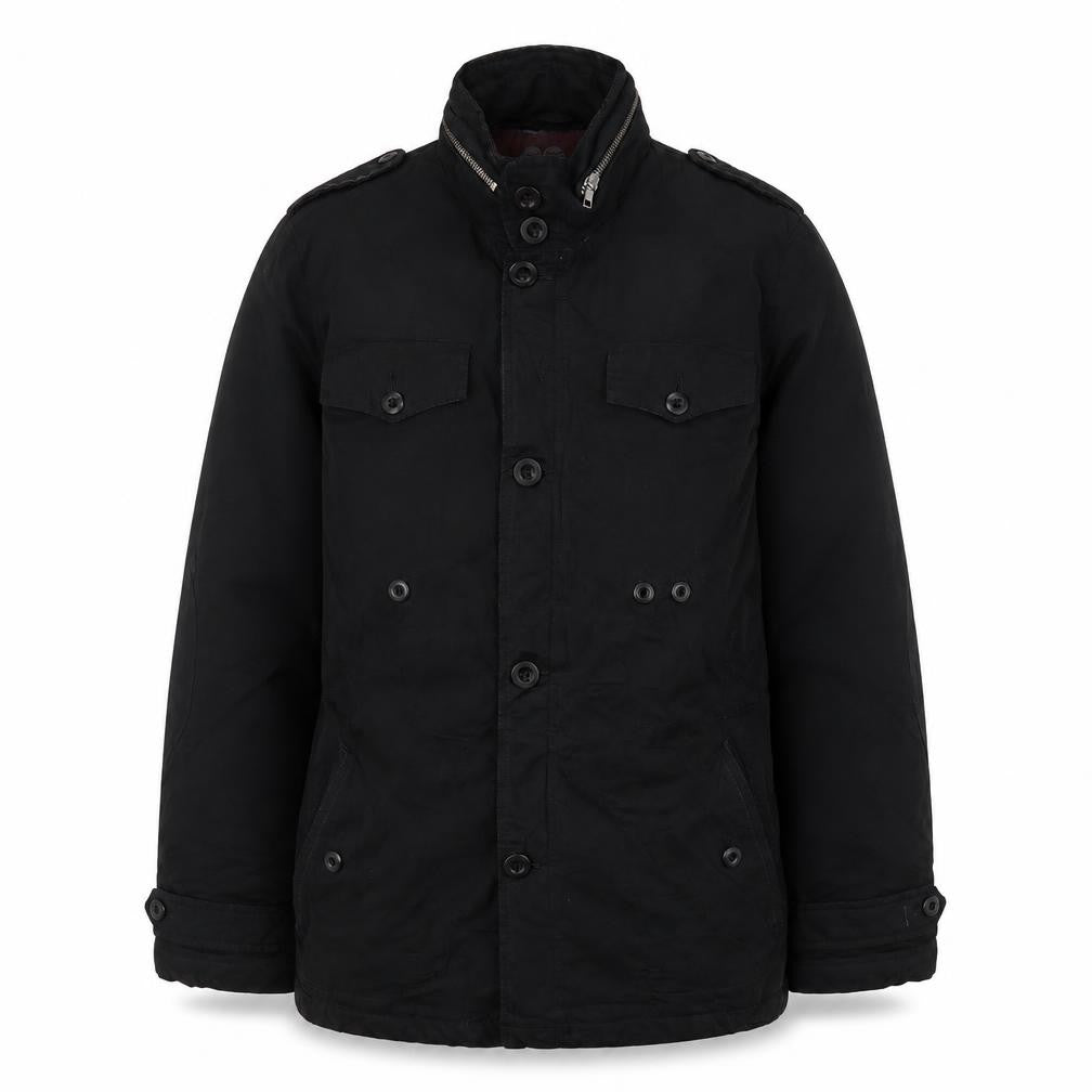 Men's Black Cotton Jacket, Medium, Button-Up, Casual