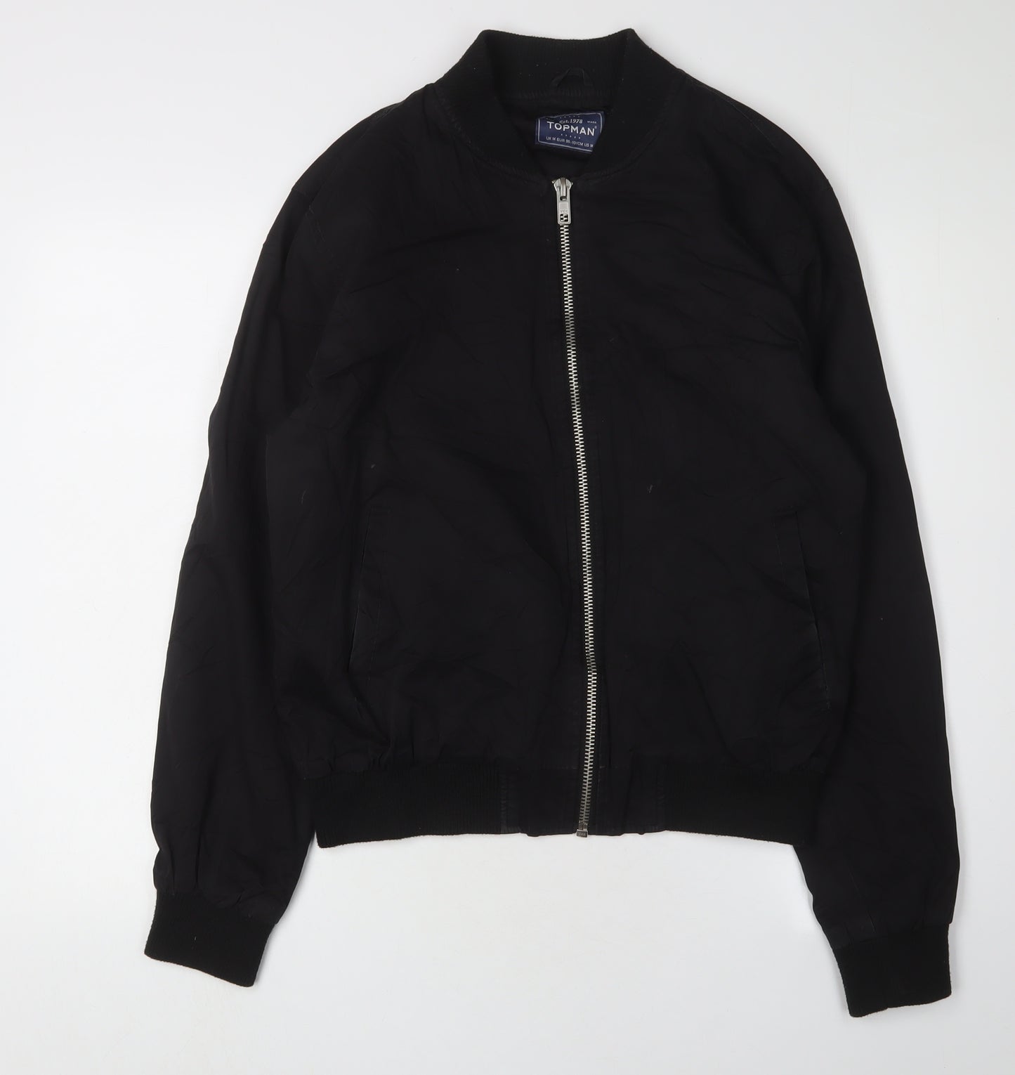 Topman Men's Black Bomber Jacket Size M Full Zip Casual