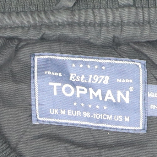 Topman Men's Black Bomber Jacket Size M Full Zip Casual