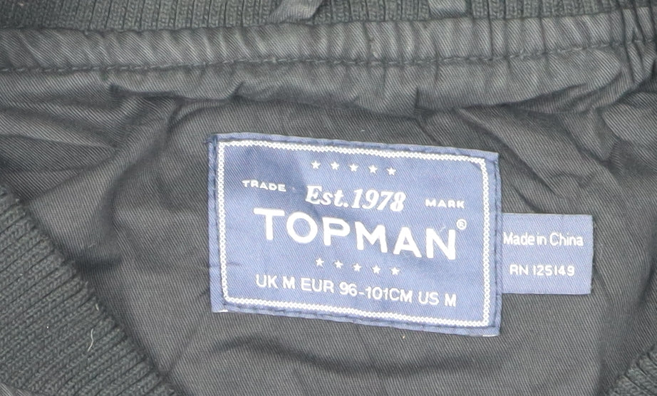 Topman Men's Black Bomber Jacket Size M Full Zip Casual