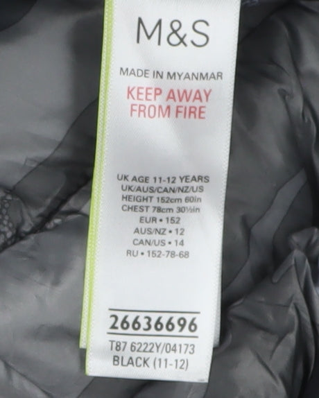 Marks and Spencer Boys Black Hooded Puffer Jacket 11-12 Years