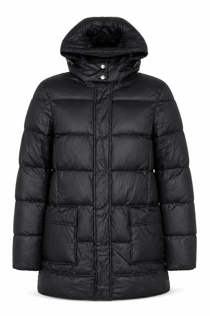 Front view of Woman & Soul Women's Black Long Puffer Jacket S