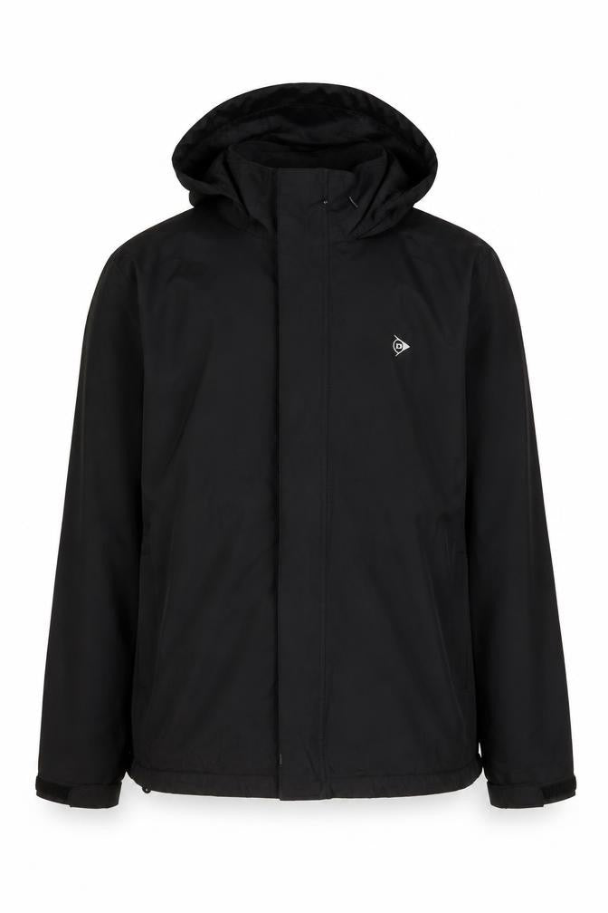 Front view of Dunlop Men’s Black Hooded Windbreaker Jacket - L