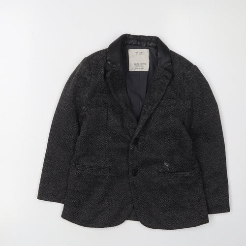 Zara Boys Black Suit Jacket 6 Years Wool Herringbone Classic