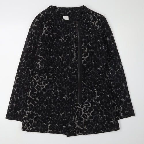Oxmo Women's Black Animal Print Coat, Size M, Winter Style