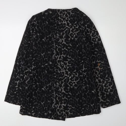Oxmo Women's Black Animal Print Coat, Size M, Winter Style
