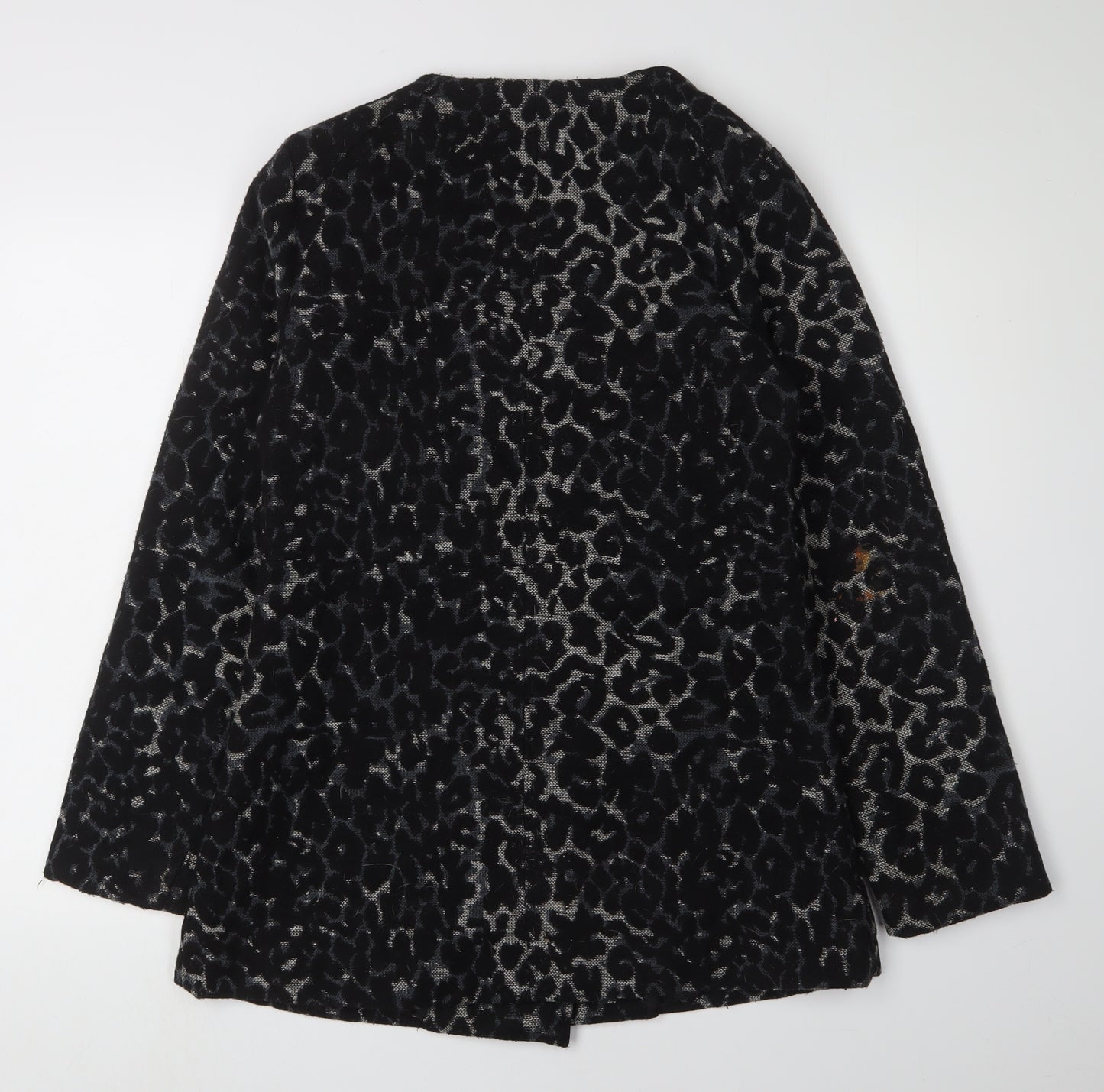 Oxmo Women's Black Animal Print Coat, Size M, Winter Style