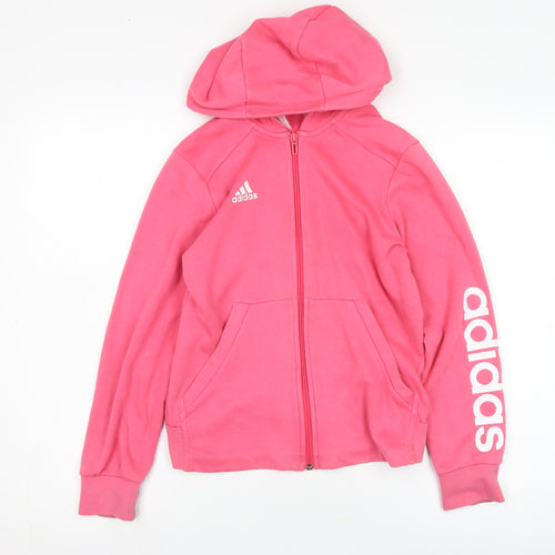 Adidas Girls Pink Hooded Full Zip Hoodie, Size 11-12 Years