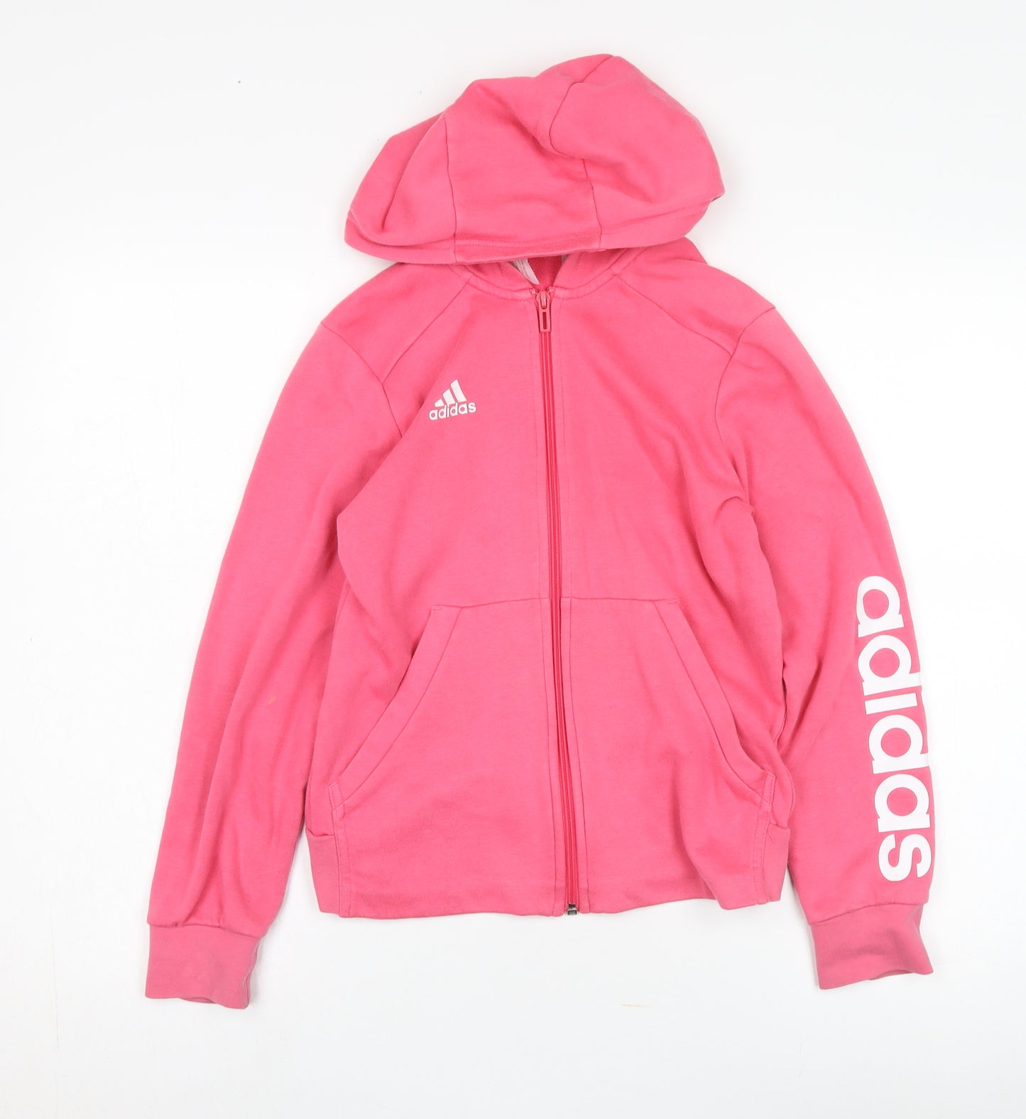 Adidas Girls Pink Hooded Full Zip Hoodie, Size 11-12 Years