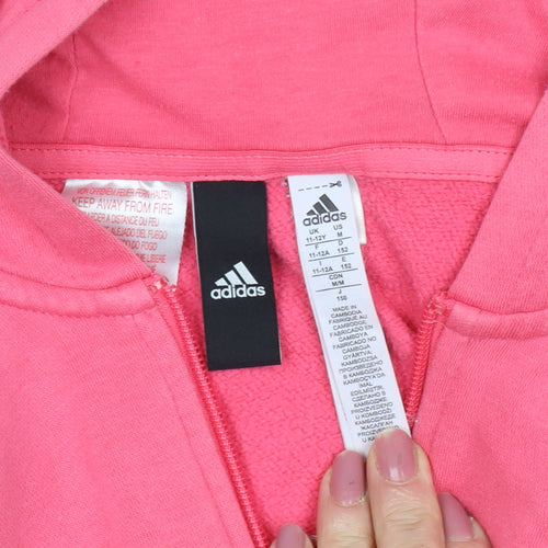 Adidas Girls Pink Hooded Full Zip Hoodie, Size 11-12 Years