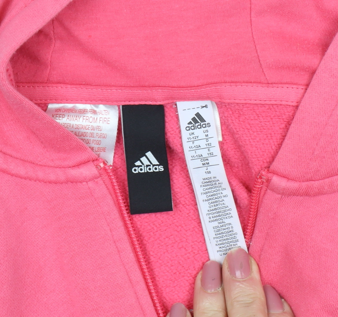 Adidas Girls Pink Hooded Full Zip Hoodie, Size 11-12 Years