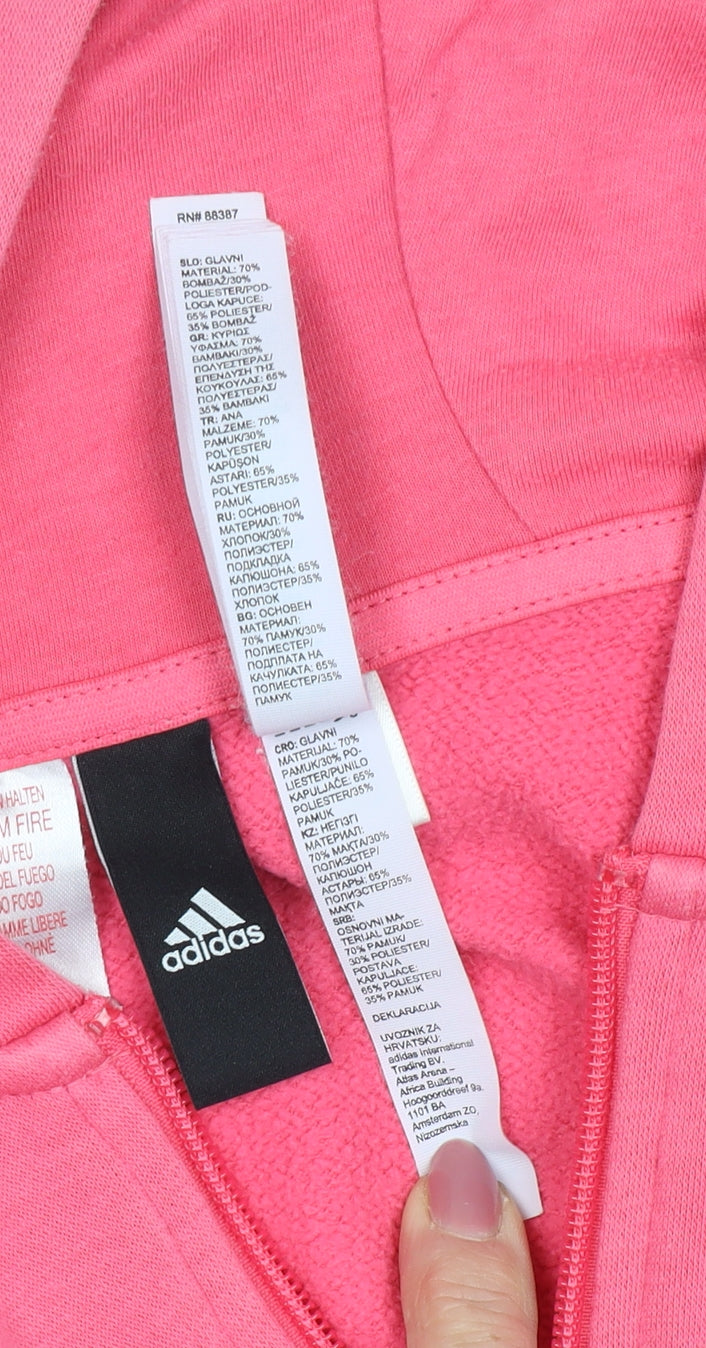 Adidas Girls Pink Hooded Full Zip Hoodie, Size 11-12 Years