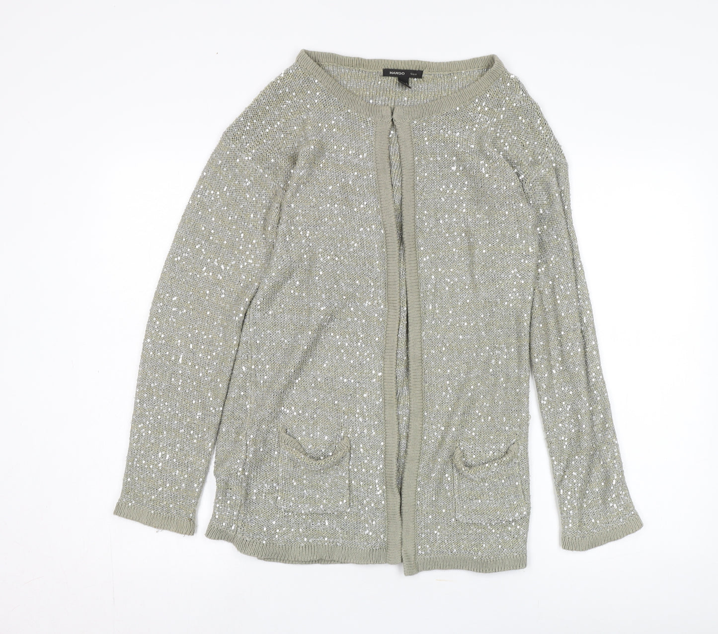 Mango Women's Silver Sequin Cardigan, UK Size 14