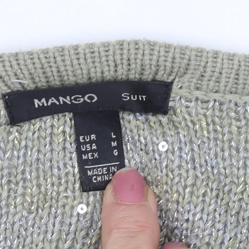 Mango Women's Silver Sequin Cardigan, UK Size 14
