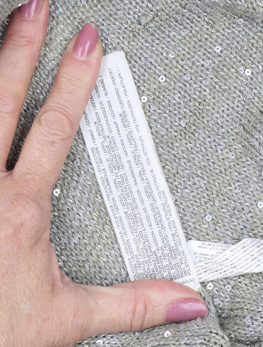 Mango Women's Silver Sequin Cardigan, UK Size 14