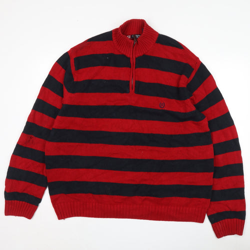Chaps Men's 3XL Red Black Striped Full Zip Jumper