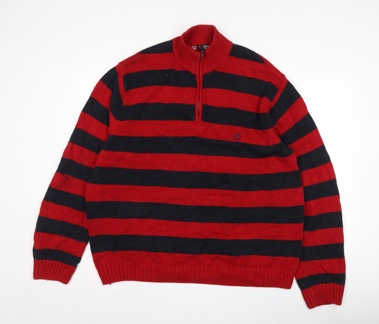 Chaps Men's 3XL Red Black Striped Full Zip Jumper