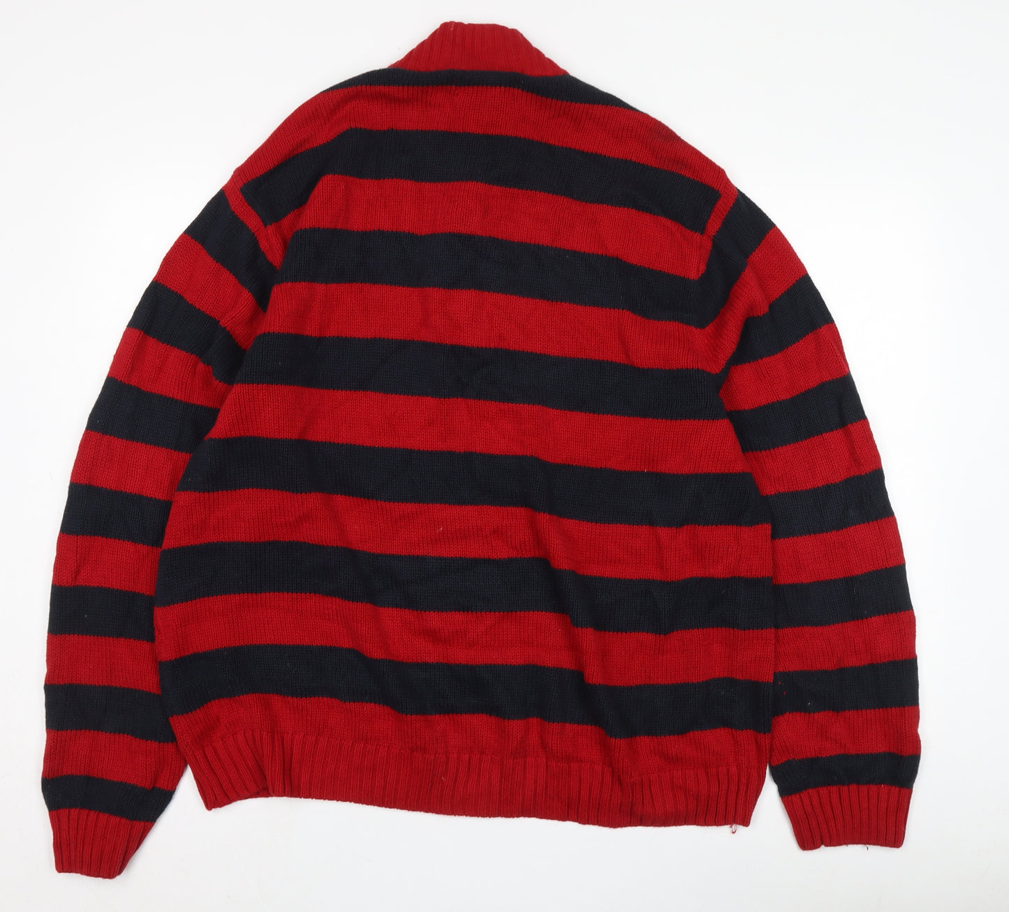 Chaps Men's 3XL Red Black Striped Full Zip Jumper