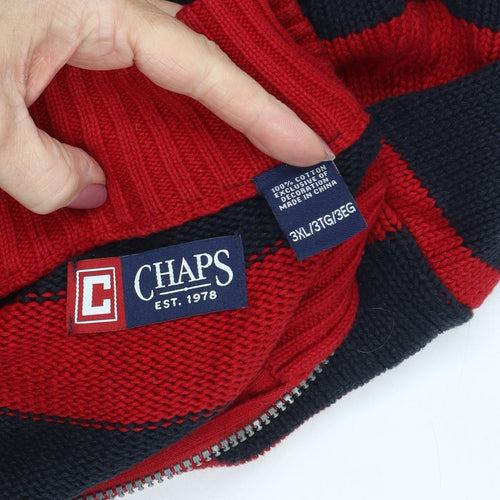 Chaps Men's 3XL Red Black Striped Full Zip Jumper