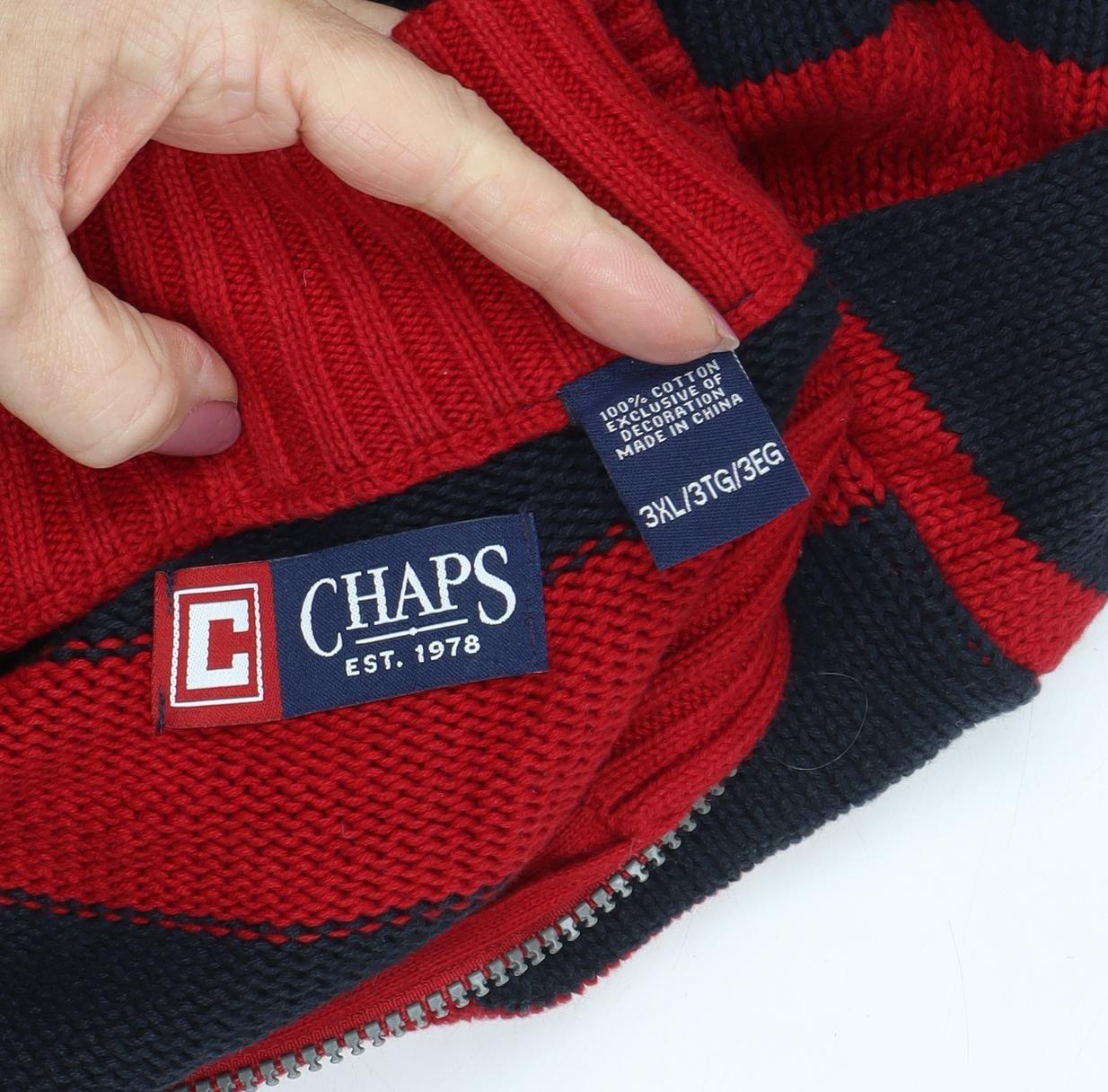 Chaps Men's 3XL Red Black Striped Full Zip Jumper