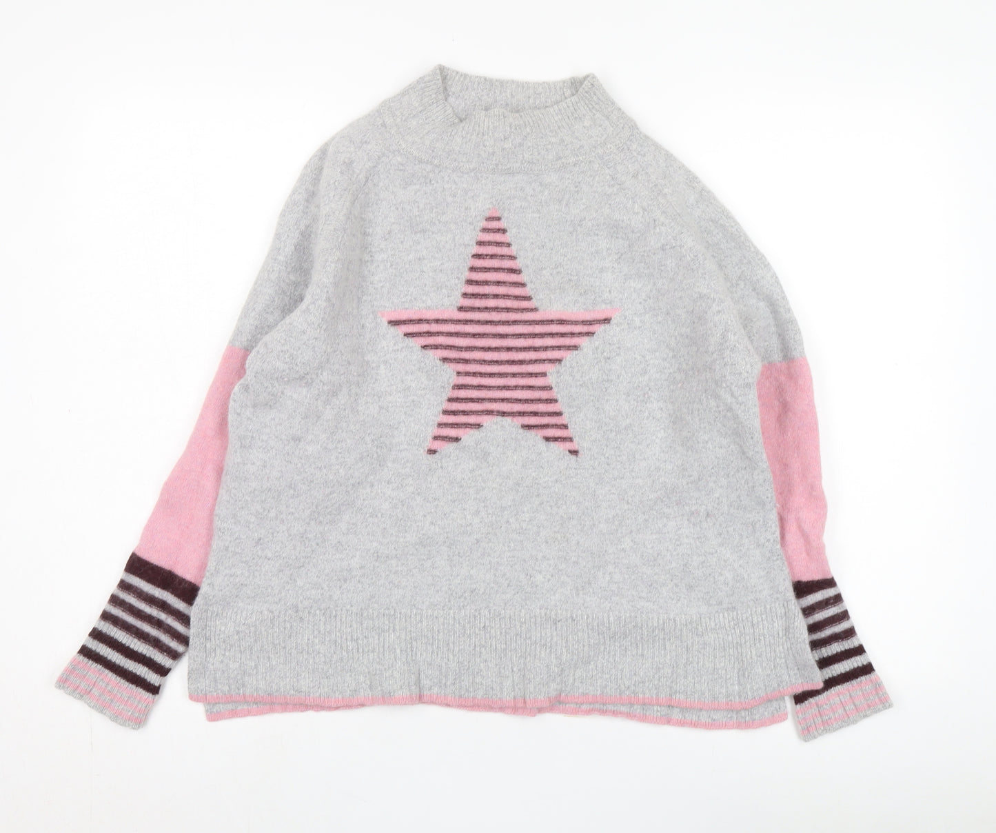 White Stuff Women's Grey Wool Star Pullover Jumper UK 16