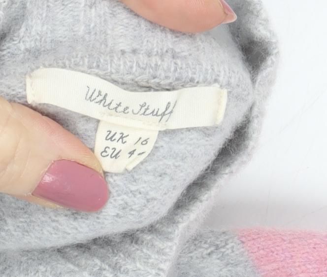 White Stuff Women's Grey Wool Star Pullover Jumper UK 16