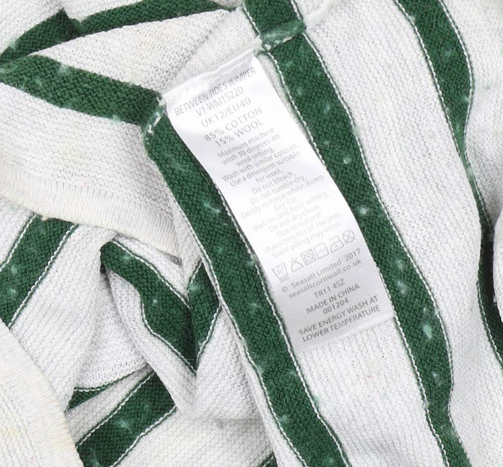 Seasalt Women's Green Striped Roll Neck Jumper Size 12