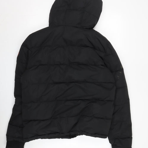 Superdry Women's Black Puffer Jacket Size 16 Hooded