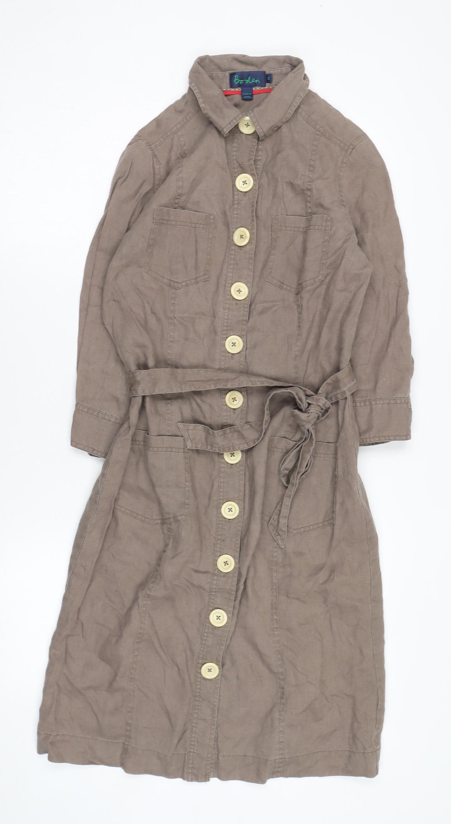 Boden Women's Brown Linen Shirt Dress Size 12