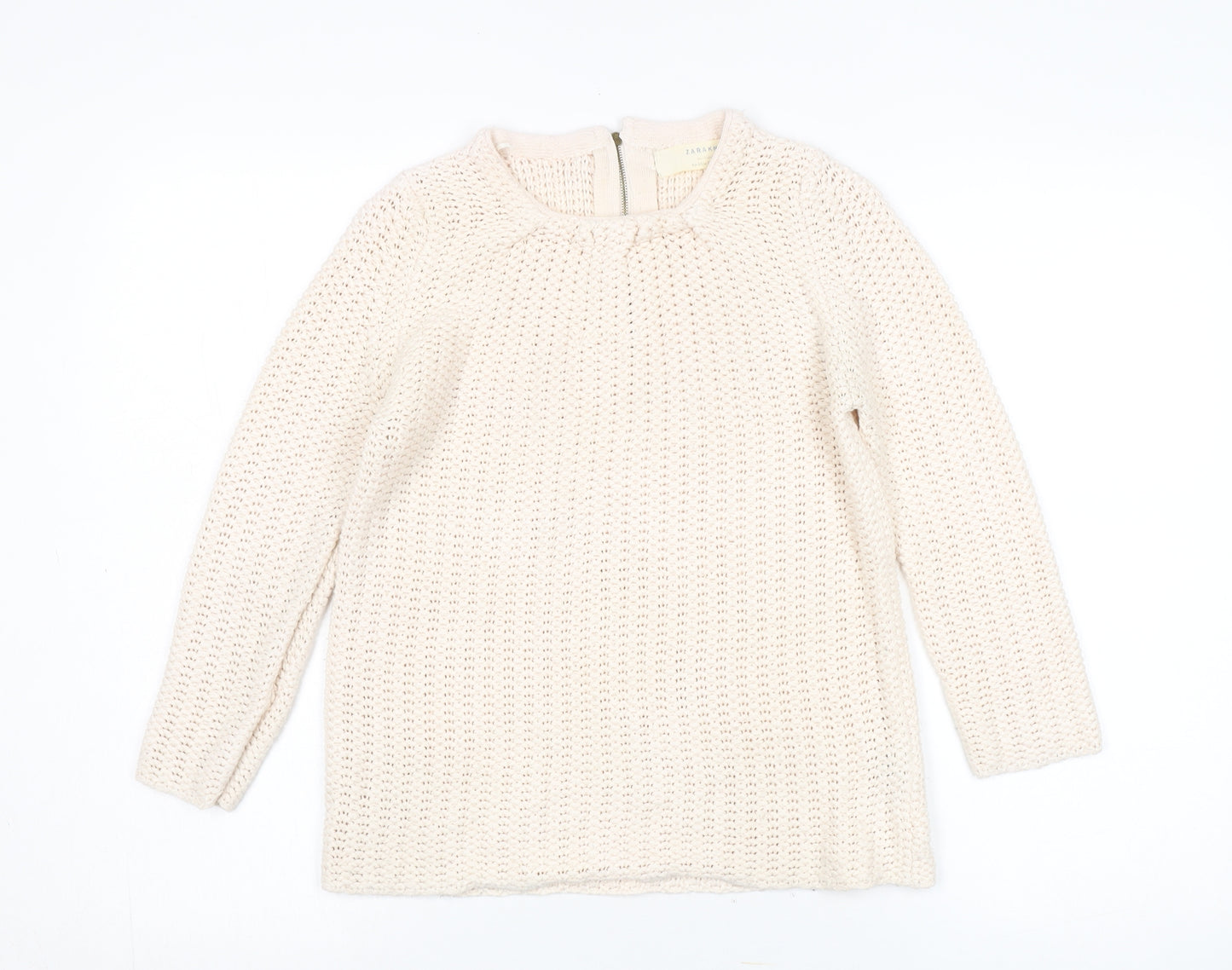 Zara Women's Ivory Pullover Jumper, Size 2, Chunky Knit