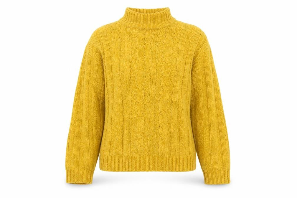 Front view of Essentials by Bon Marché Women's Yellow Mock Neck Jumper